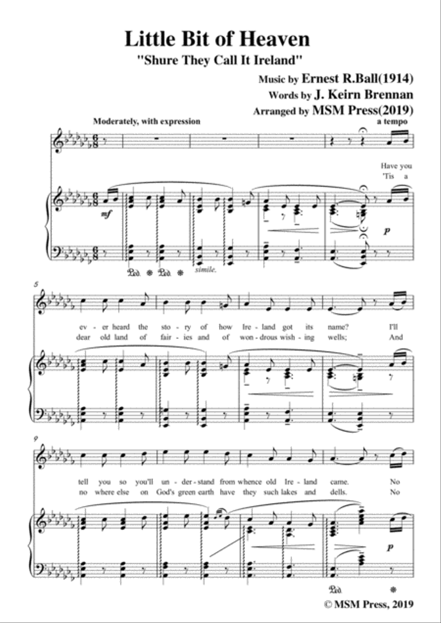 Ernest R. Ball-Little Bit of Heaven,in a flat minor,for Voice and Piano Voice Solo scores gallery preview page 3