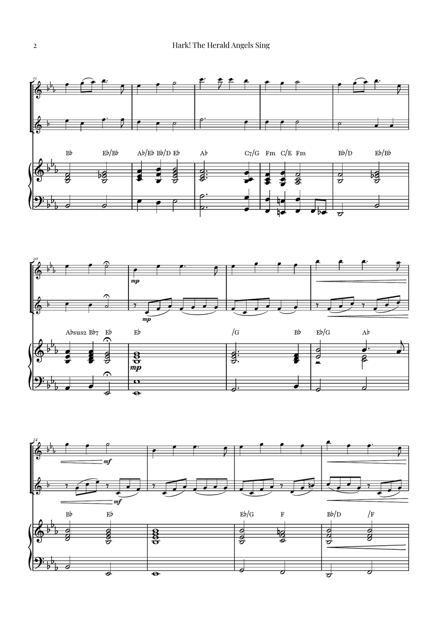 Hark! The Herald Angels Sing Duet Arrangement | Christmas Carol Sheet Music Woodwind Duet scores gallery preview page 2