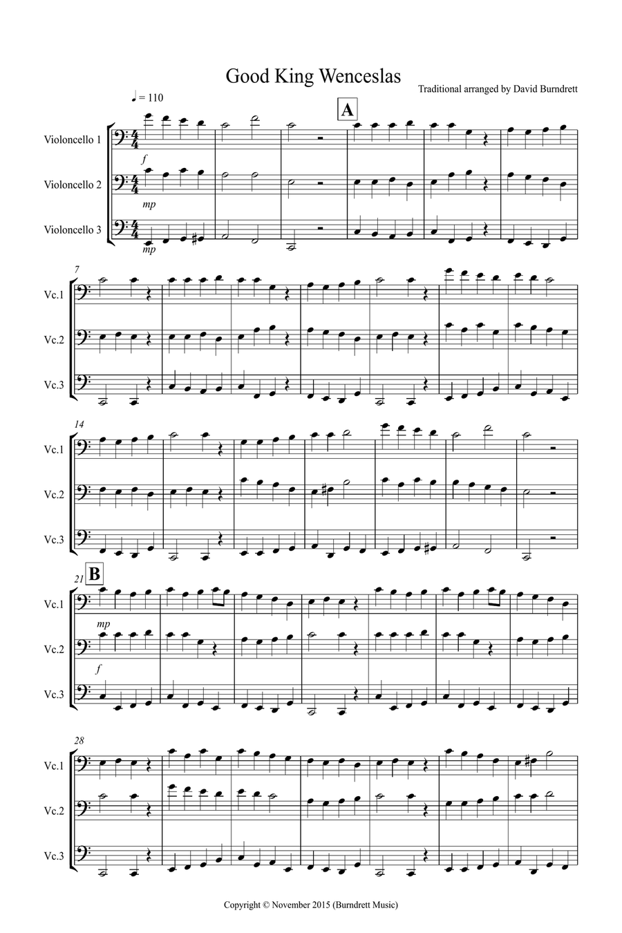 Good King Wenceslas for Cello Trio Cello Solo scores gallery preview page 1