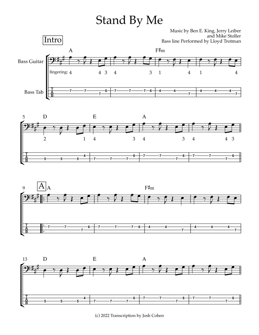 Stand By Me Bass Guitar scores gallery preview page 1