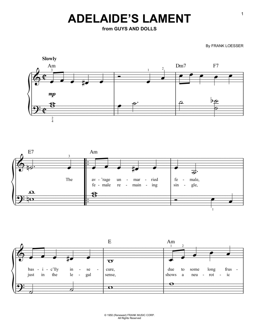 Adelaide's Lament (from Guys And Dolls) Easy Piano scores gallery preview page 1