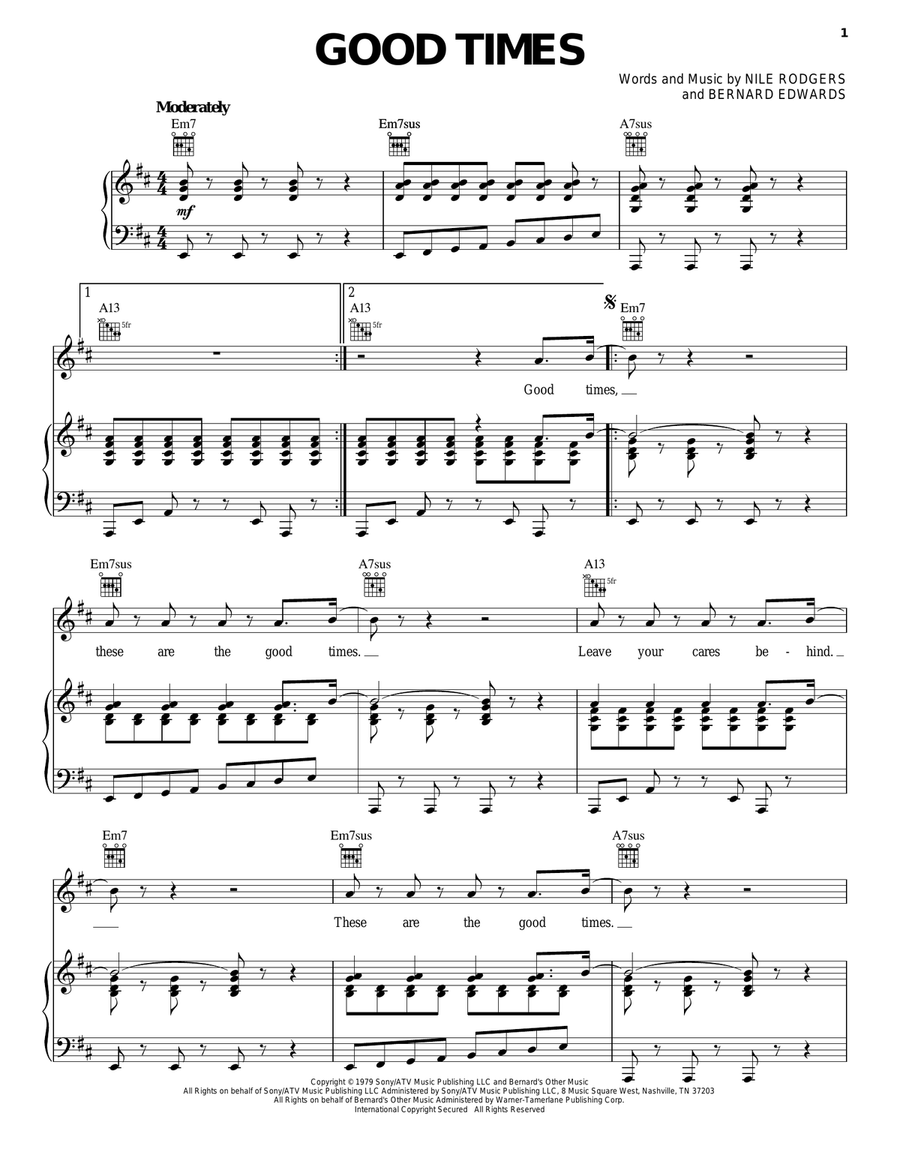 Good Times Piano, Vocal, Guitar scores gallery preview page 1