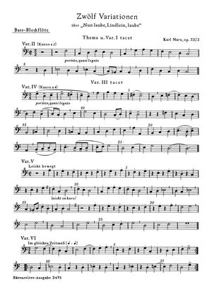 12 Variationen uber "Nun laube, Lindlein, laube" fur Blockflotenquartett oder andere Instrumente op. 53/3 (1954)