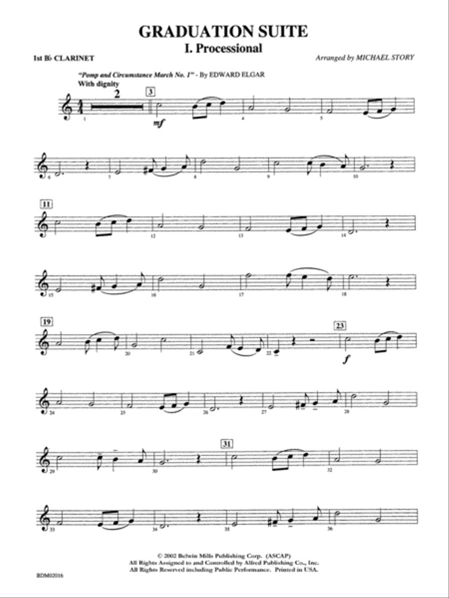 Graduation Suite (Processional: Pomp and Circumstance March No. 1 / Recessional: Rondeau from Premiere Suite): 1st B-flat Clarinet Concert Band scores gallery preview page 1