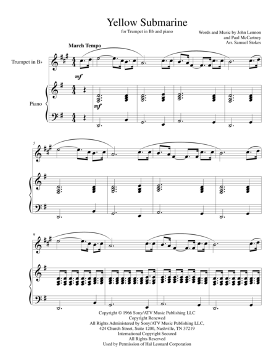 Yellow Submarine Trumpet Solo scores gallery preview page 1