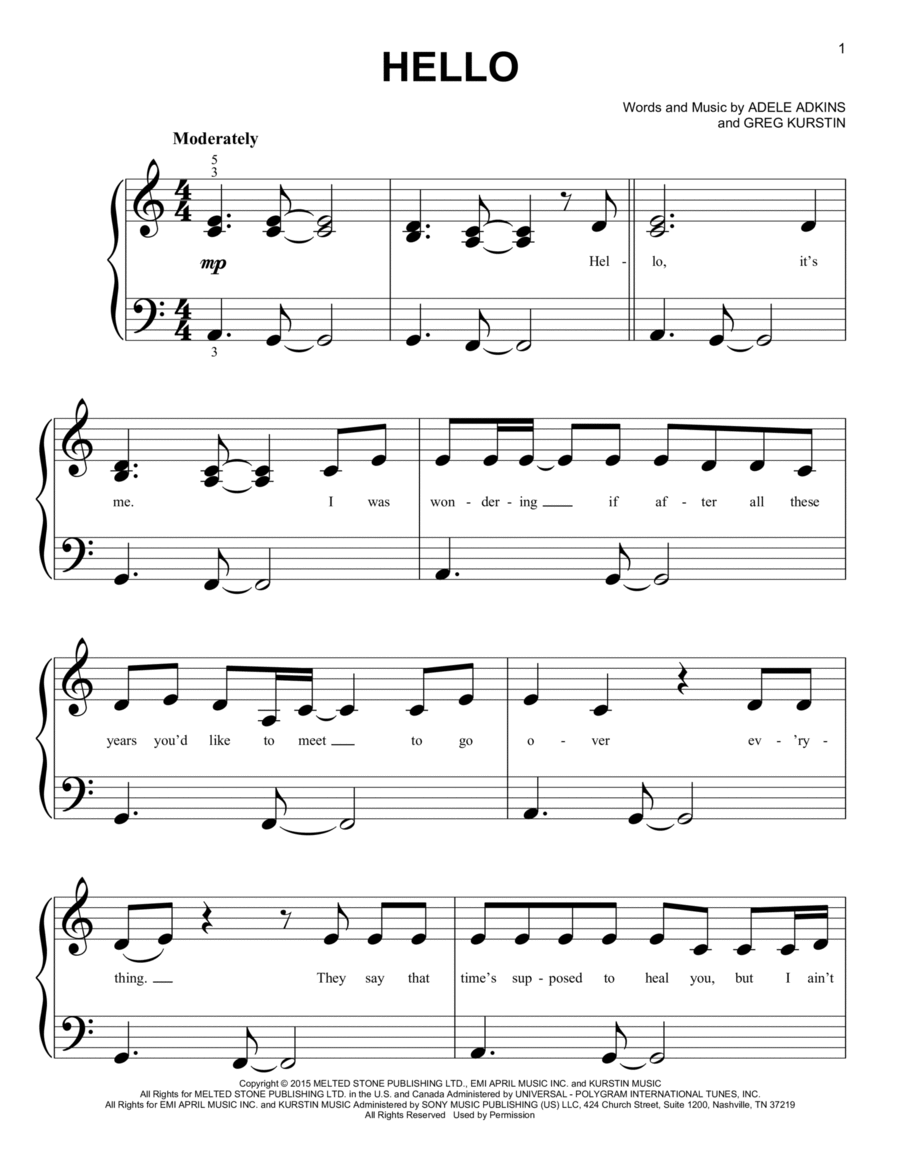 Hello Hello Easy Piano scores gallery preview page 1