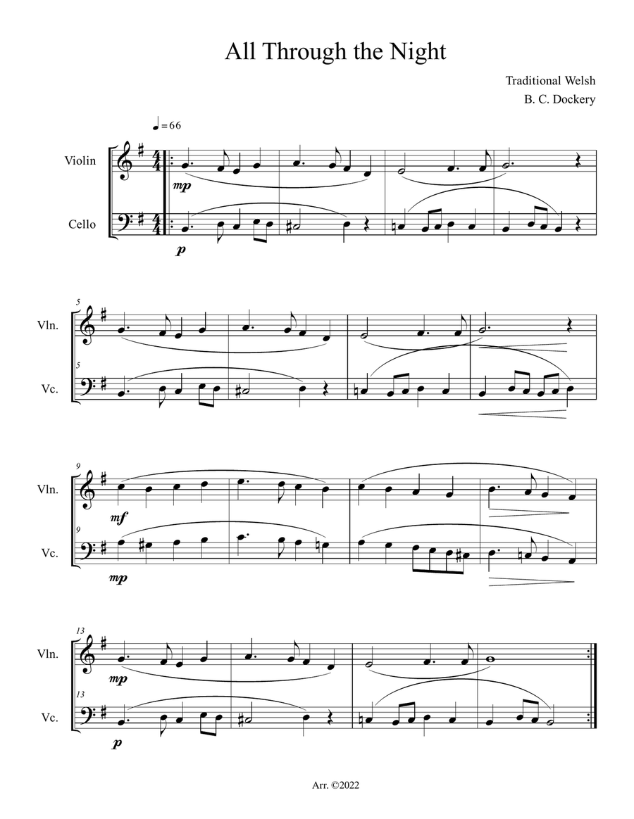 All Through the Night (Violin and Cello Duet)