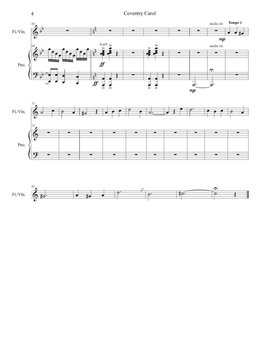 Coventry Carol (Flute or Violin solo and Piano) Coventry Carol (Flute or Violin solo and Piano) Flute scores gallery preview page 5