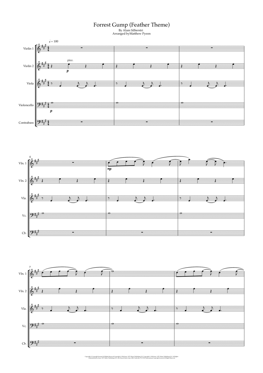 Forrest Gump - Main Title (feather Theme) String Quintet scores gallery preview page 1