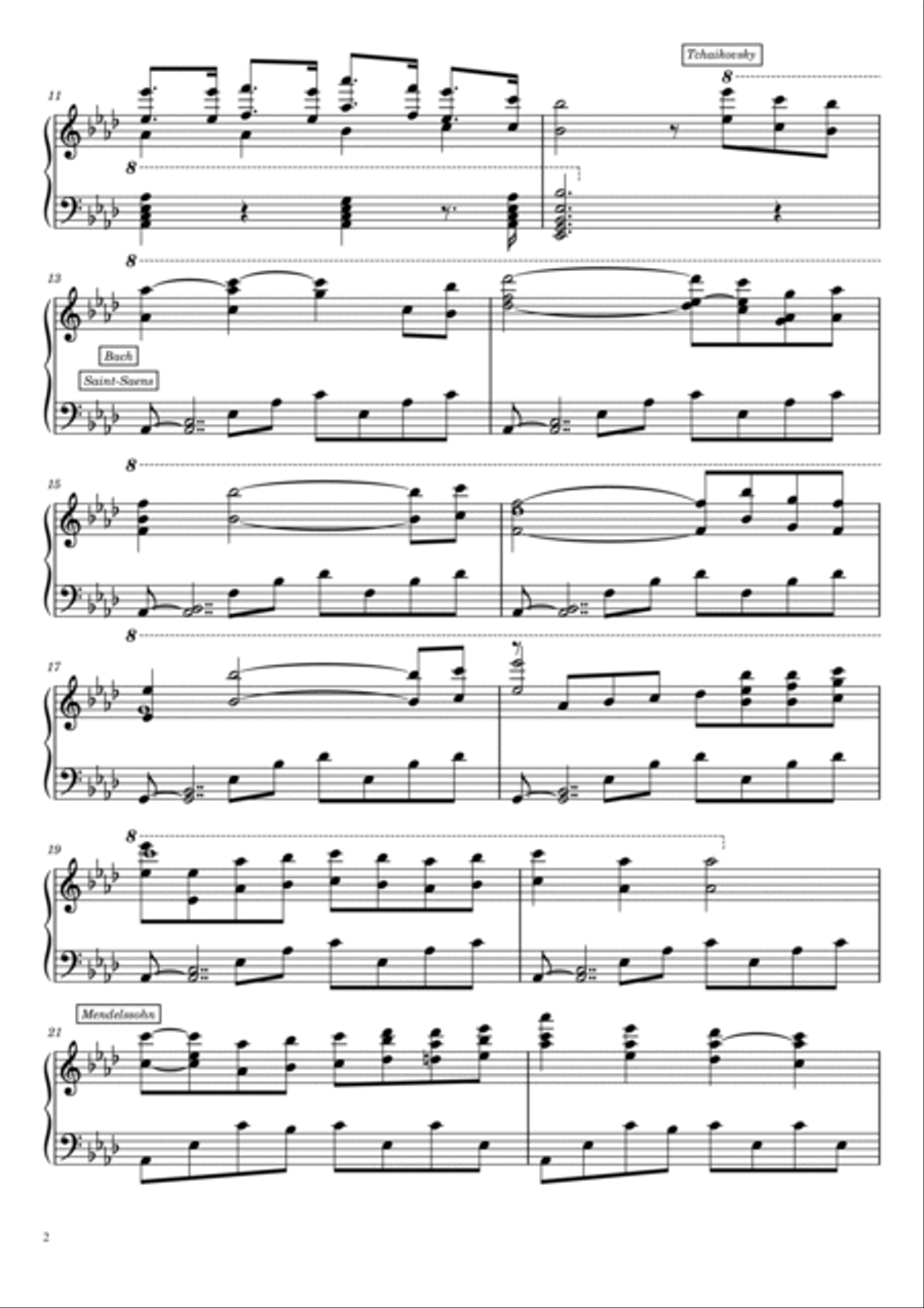 Classical Music Mashup - Variation For Piano Solo - Beethoven,Chopin,Bach,Mozart...... Piano Solo scores gallery preview page 2