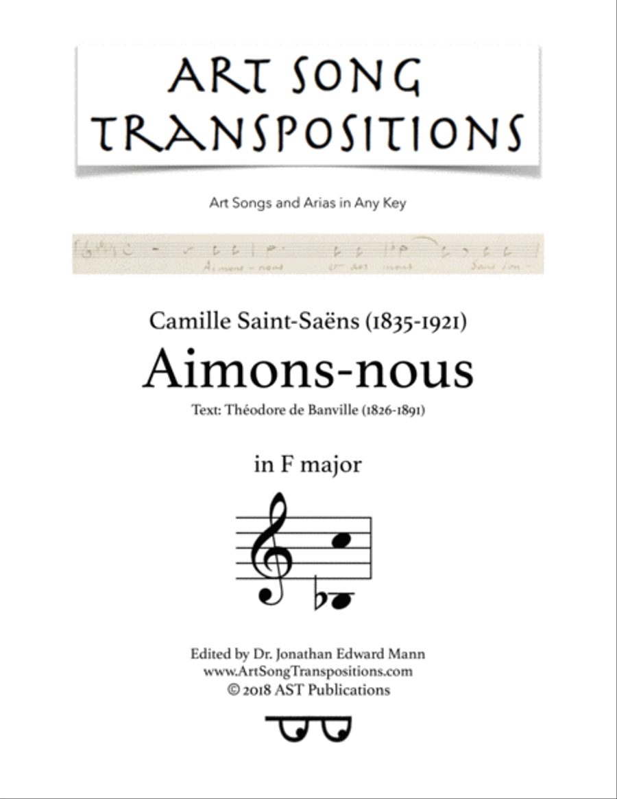 SAINT-SAËNS: Aimons-nous (transposed to F major) Voice scores gallery preview page 1