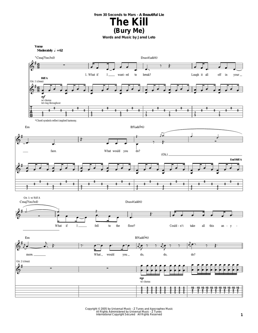 The Kill (Bury Me) Acoustic Guitar scores gallery preview page 1