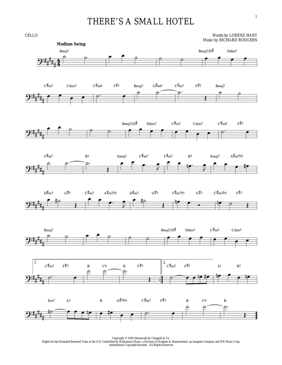 There's A Small Hotel Cello Solo scores gallery preview page 1
