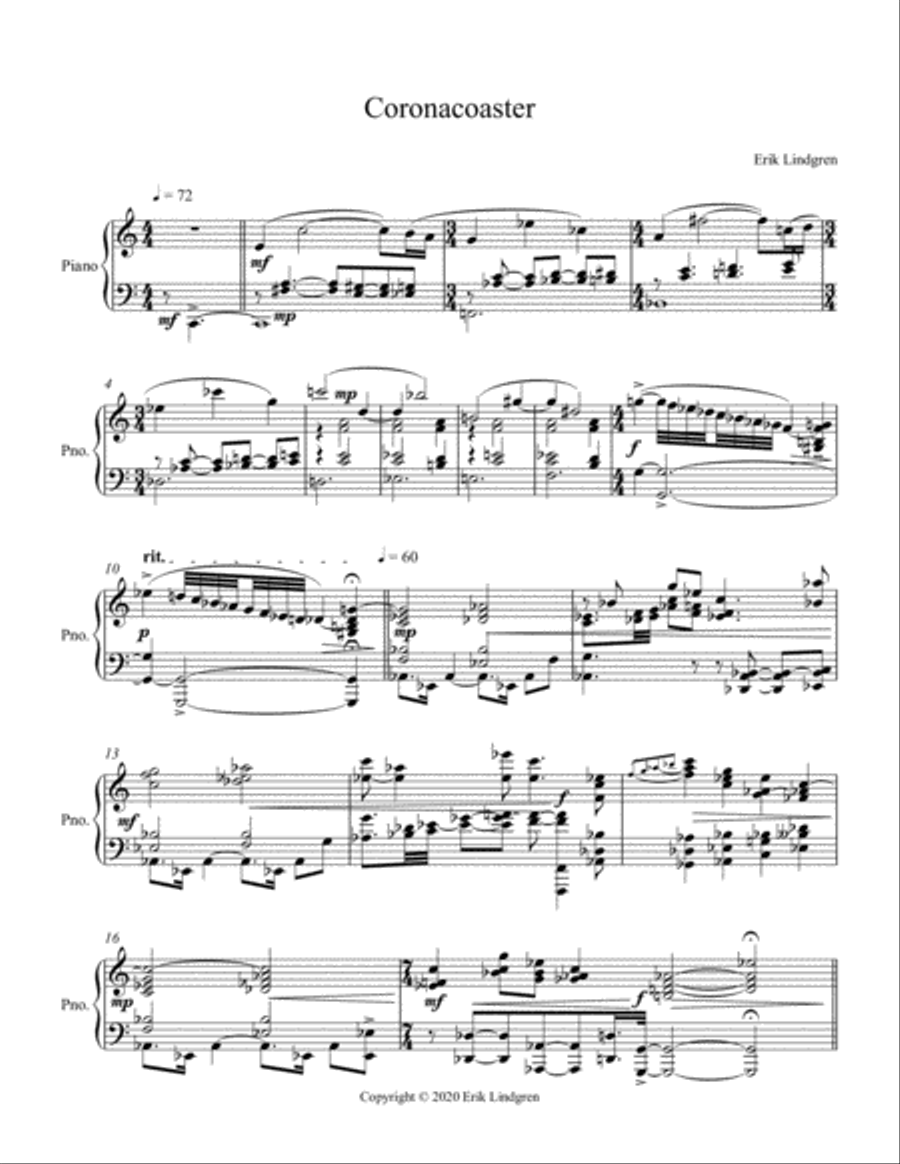 Coronacoaster Piano Solo scores gallery preview page 1
