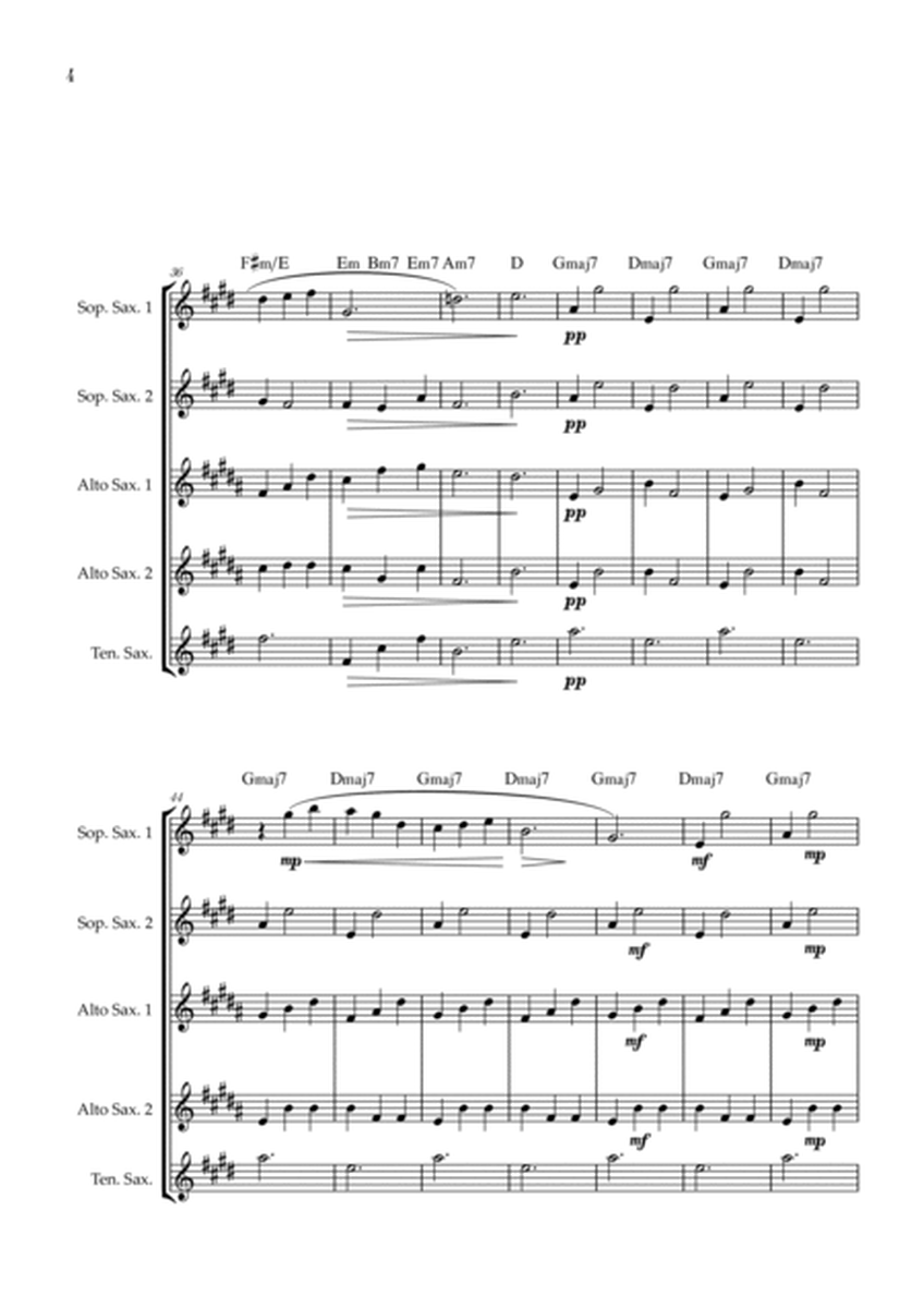 Gymnopédie no 1 | Saxophone Quintet | Original Key | Chords | Easy intermediate image number null