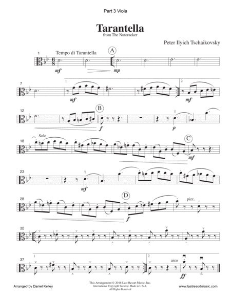 Tarantella from the Nutcracker for String Quartet or Piano Quintet with optional Violin 3 Part