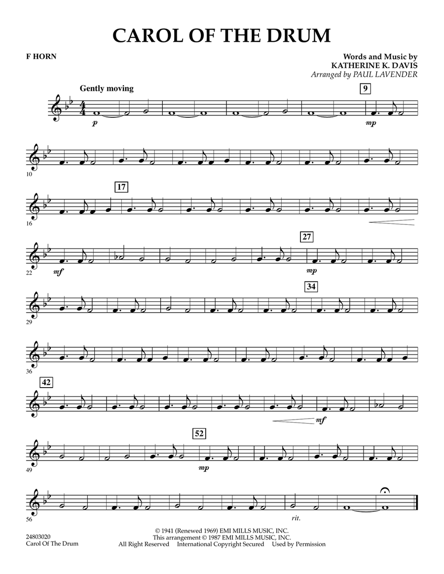 Carol of the Drum - F Horn Concert Band scores gallery preview page 1