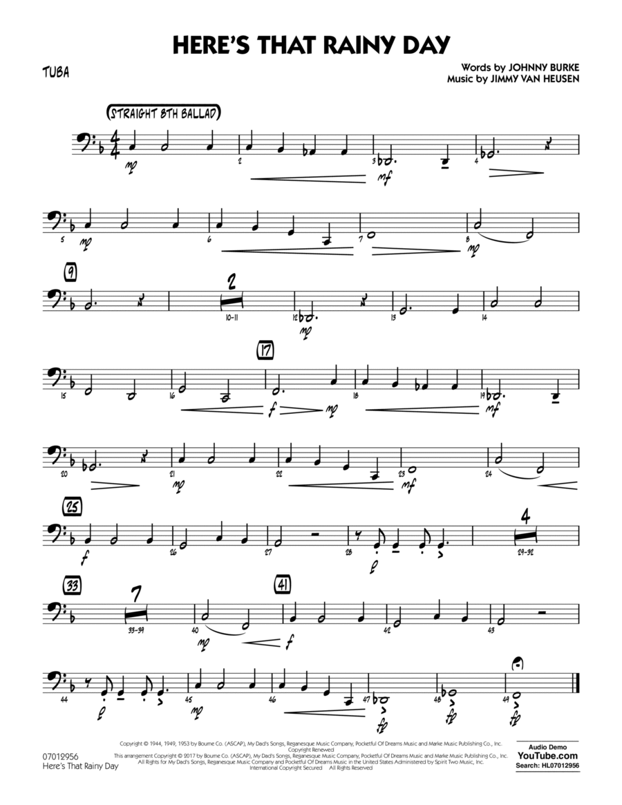 Here's That Rainy Day - Tuba Tuba scores gallery preview page 1