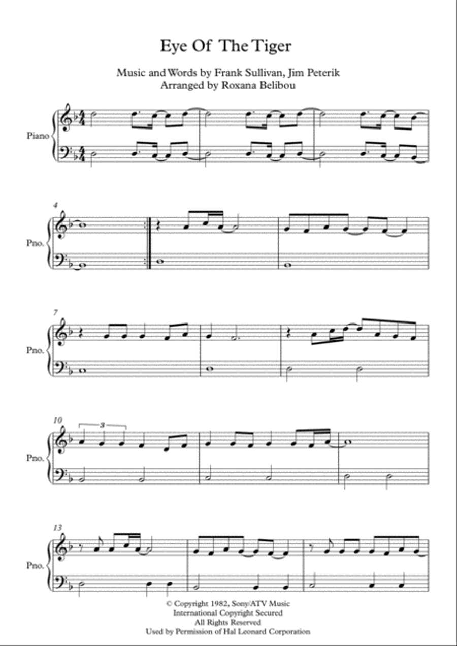 Eye Of The Tiger Easy Piano scores gallery preview page 1