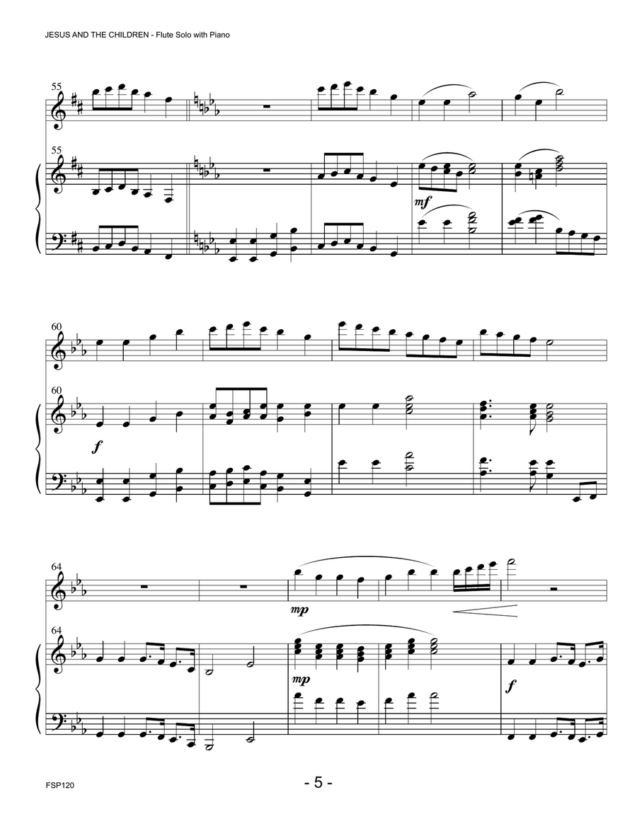 JESUS AND THE CHILDREN (medley of children's hymns) - FLUTE SOLO with Piano Accompaniment Flute Solo scores gallery preview page 5