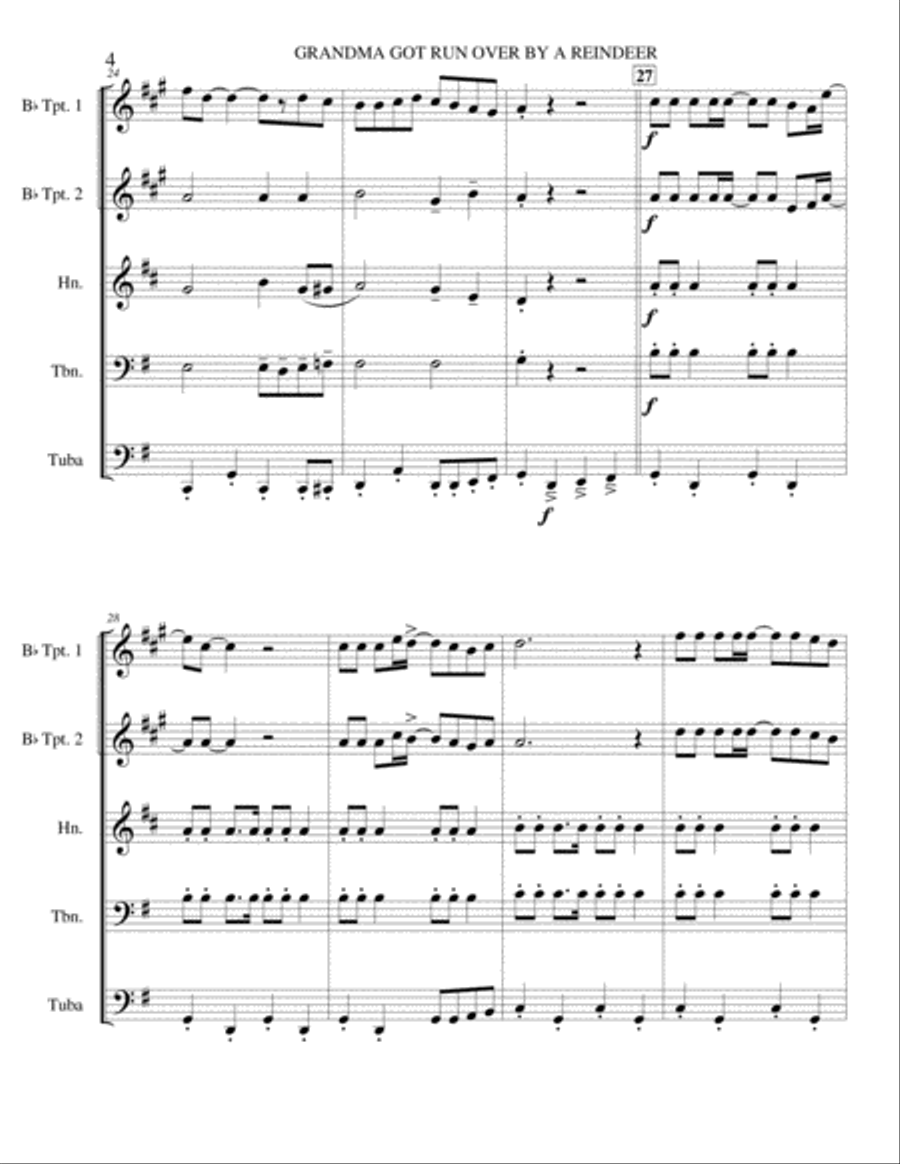 Grandma Got Run Over By A Reindeer Brass Ensemble scores gallery preview page 5