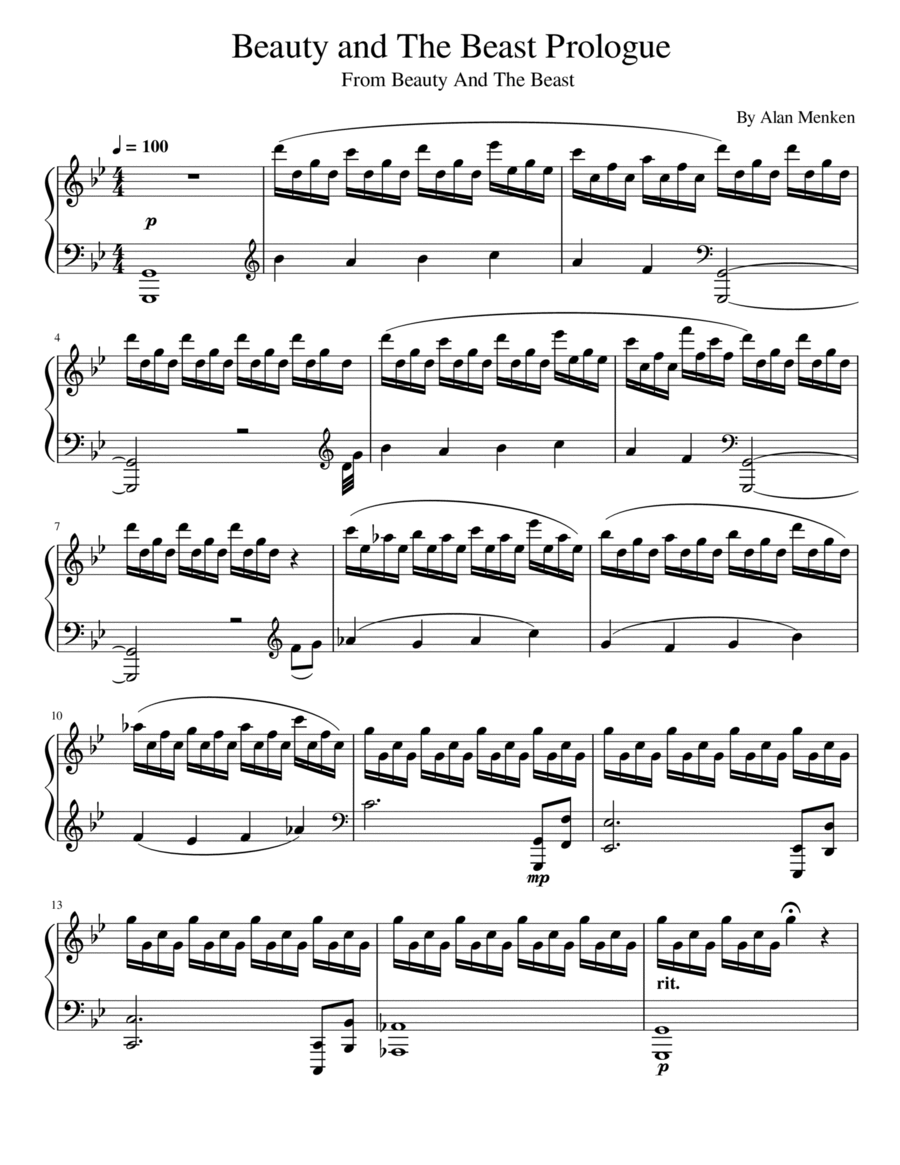 Beauty And The Beast Prologue Piano Solo scores gallery preview page 1