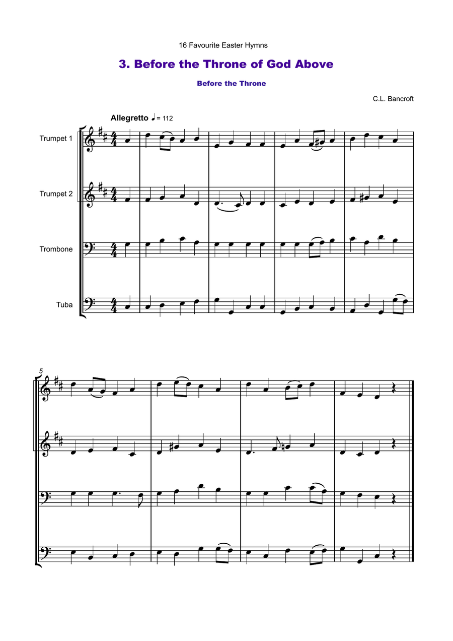 16 Favourite Easter Hymns for Brass Quartet, two Trumpets, Trombone and Tuba. Brass Quartet scores gallery preview page 6
