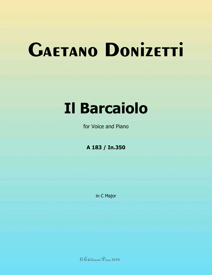 Il Barcaiolo, by Donizetti, in C Major Piano, Vocal scores gallery preview page 1