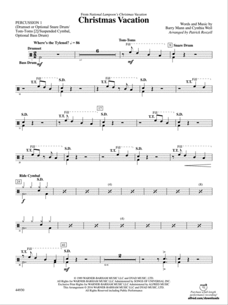 Christmas Vacation: 1st Percussion Concert Band scores gallery preview page 1