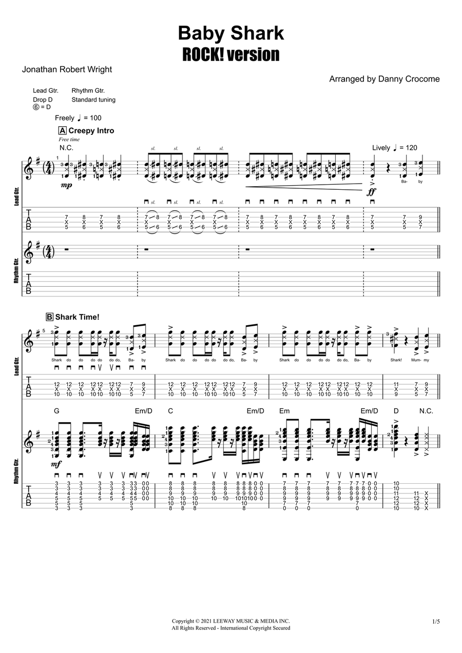 Baby Shark Guitar Tablature scores gallery preview page 1