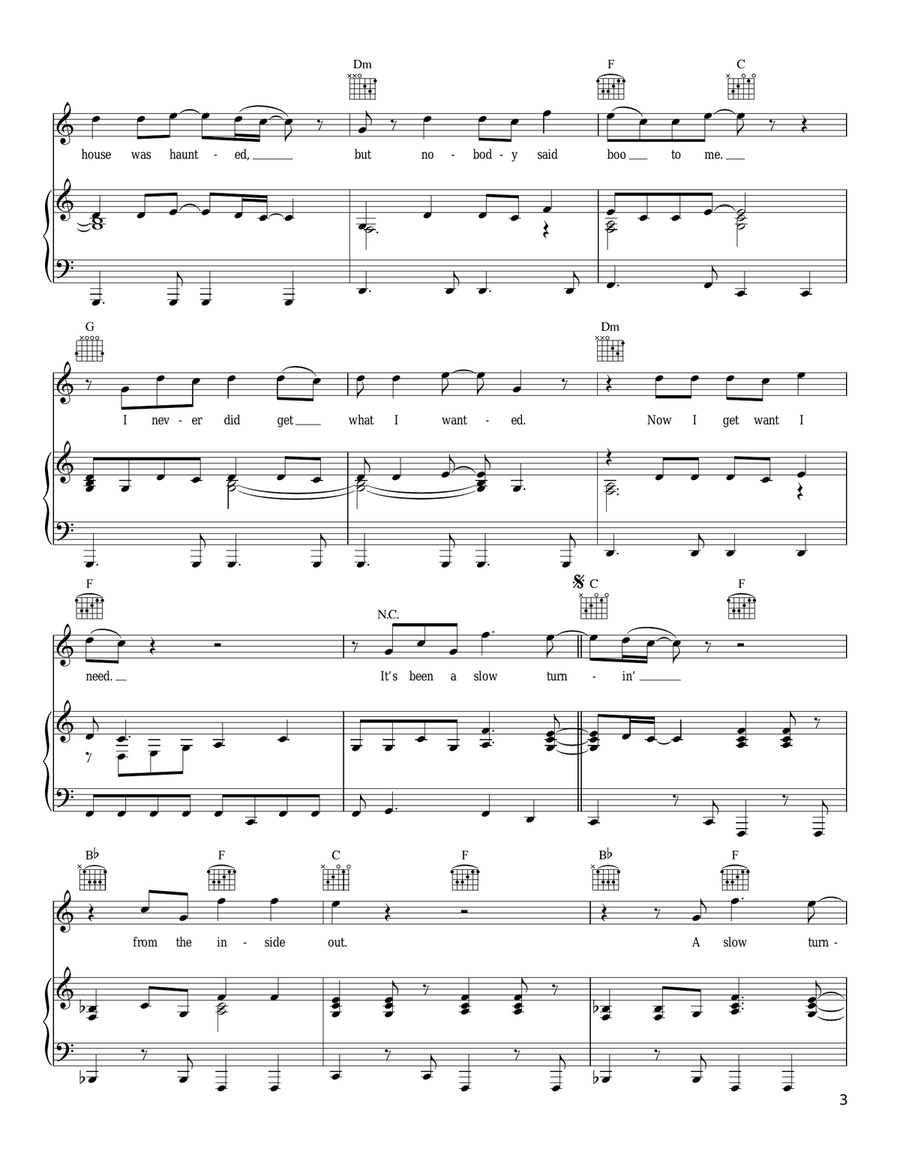 Slow Turning Piano, Vocal, Guitar scores gallery preview page 3