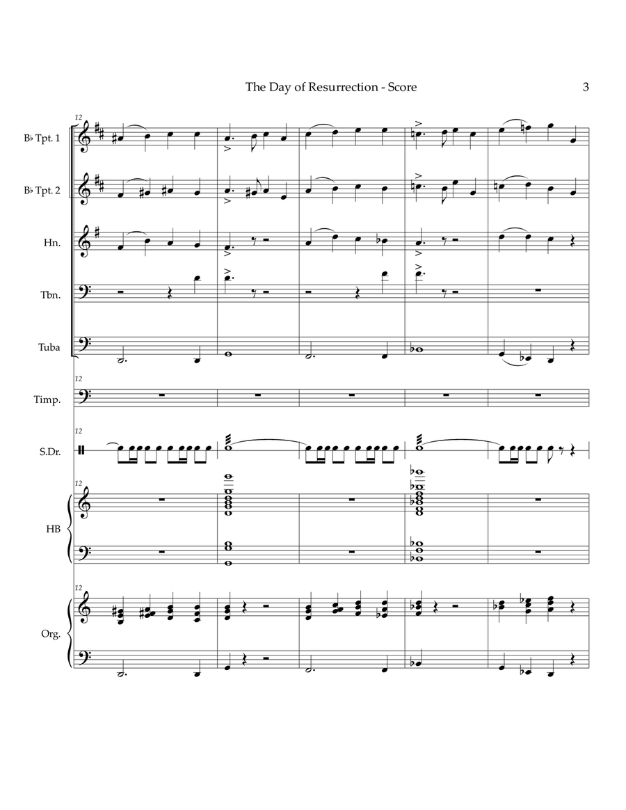 The Day of Resurrection - Easter overture for brass, organ, handbells, percussion Handbell Choir scores gallery preview page 4
