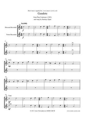 Gaudete - Duet for Descant and Tenor Recorder