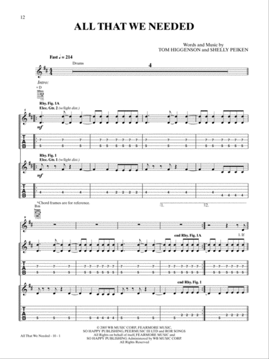 All That We Needed Guitar Tablature scores gallery preview page 1