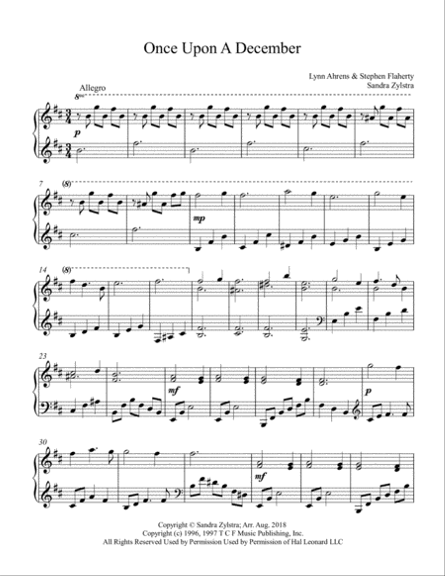 Once Upon A December from the Twentieth Century Fox Motion Picture ANASTASIA Piano Solo scores gallery preview page 2