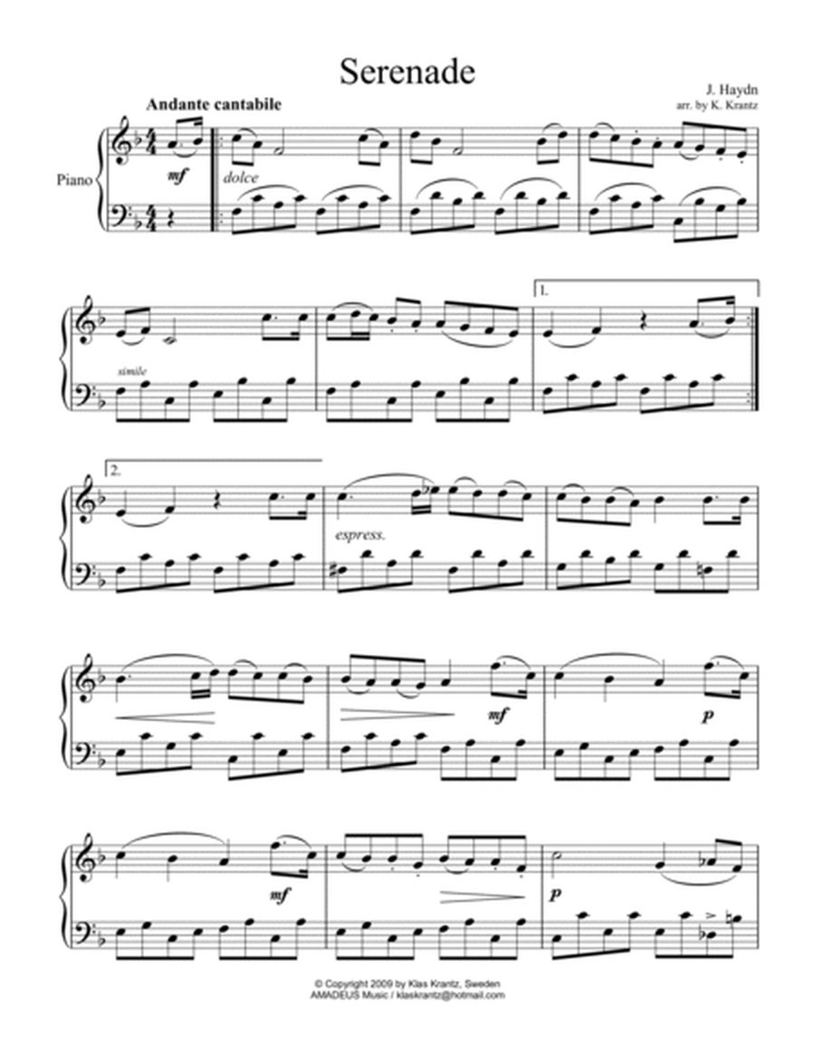 Serenade (abridged) for easy piano solo image number null