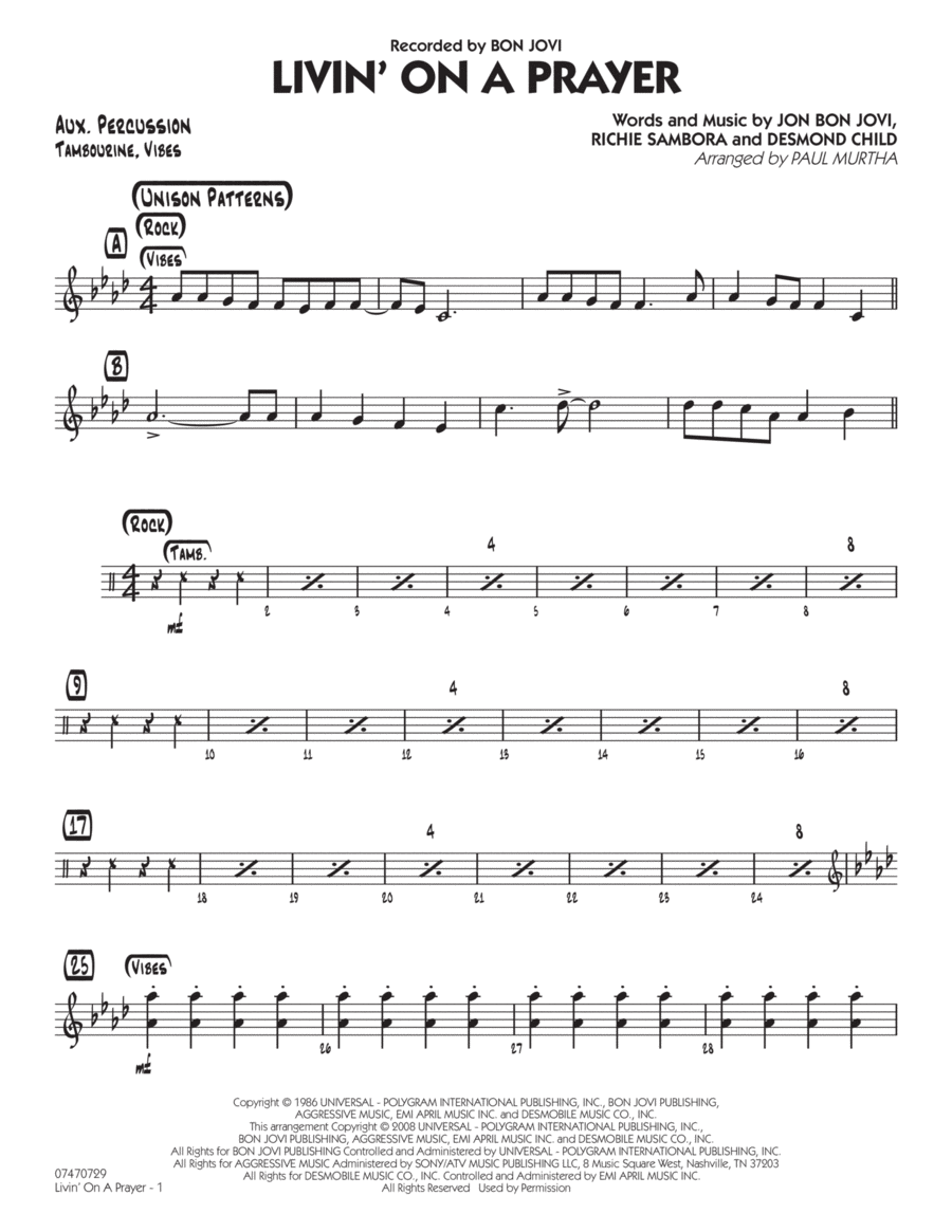Livin' On A Prayer - Aux Percussion Jazz Ensemble scores gallery preview page 1