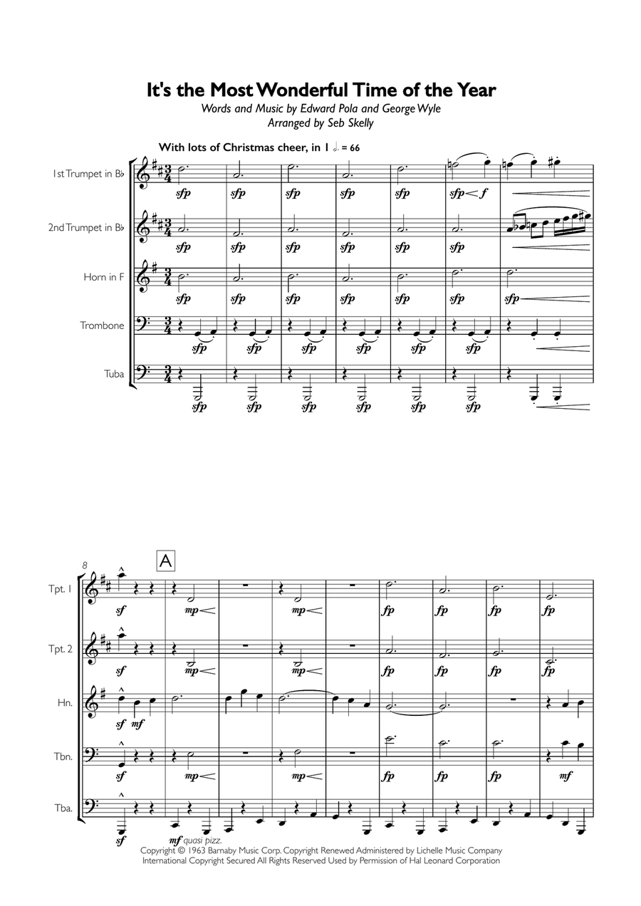 The Most Wonderful Time Of The Year Brass Ensemble scores gallery preview page 1