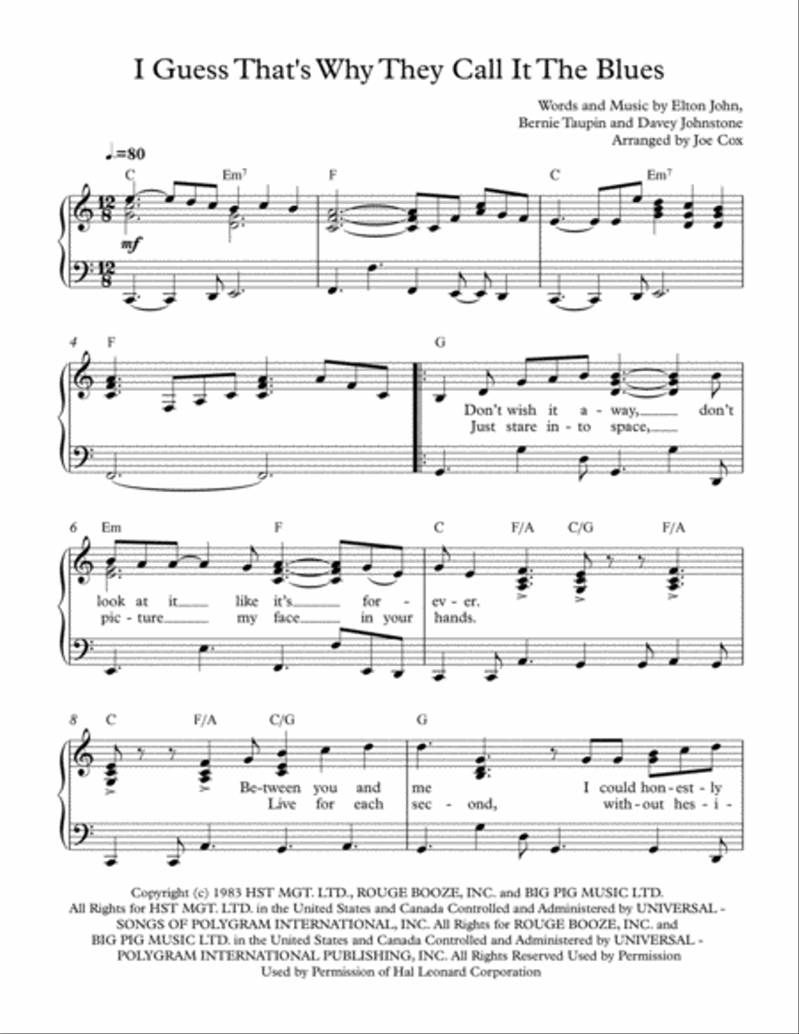 I Guess That's Why They Call It The Blues Voice scores gallery preview page 1