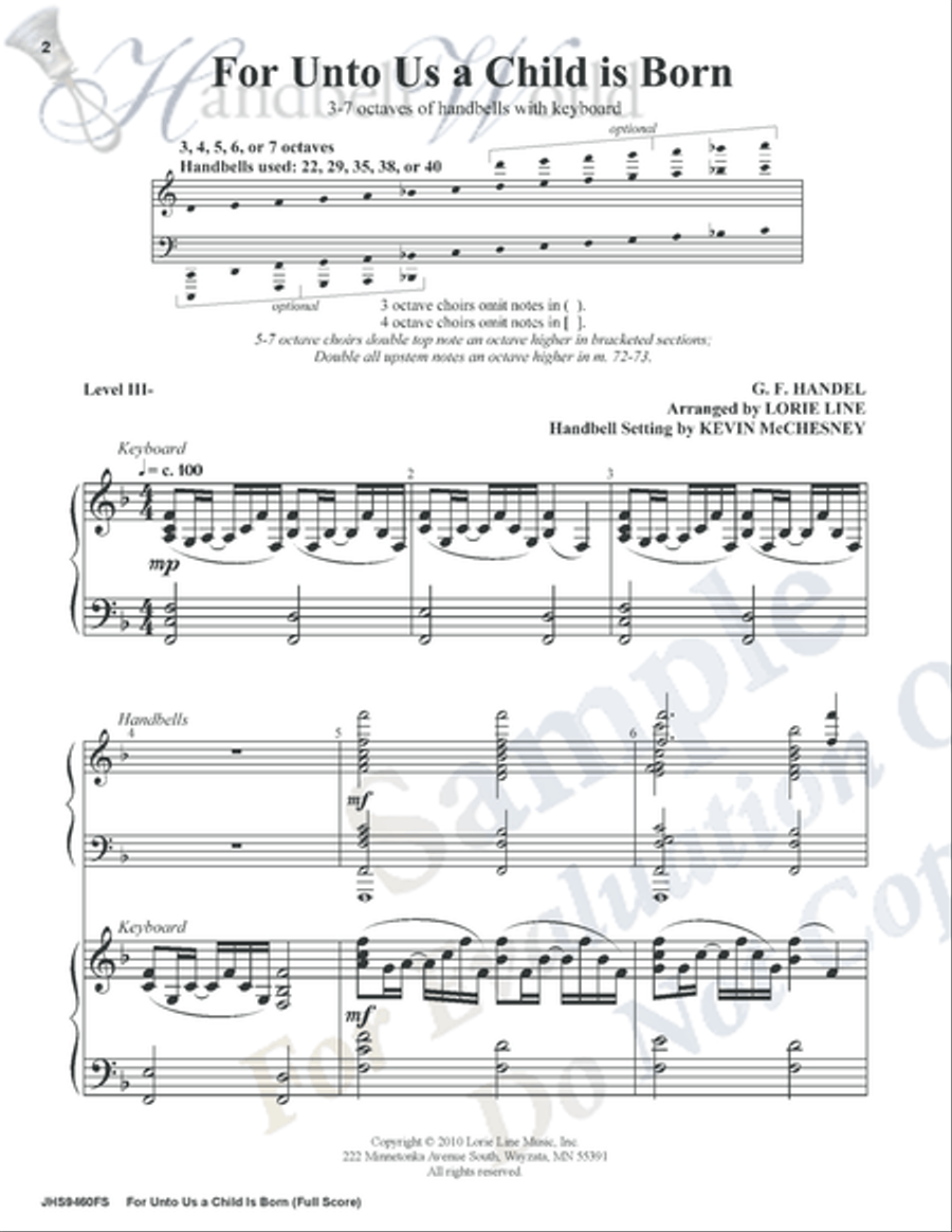For Unto Us a Child Is Born Handbell Choir scores gallery preview page 2