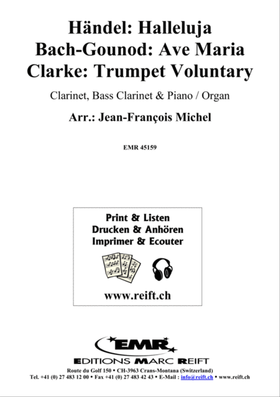 Halleluja (Handel) / Ave Maria (Bach-Gounod) / Trumpet Voluntary (Clarke) Bass Clarinet scores gallery preview page 2
