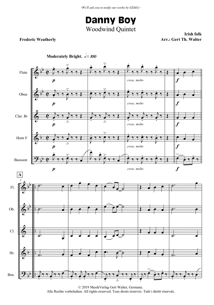 Danny Boy Danny Boy Woodwind Quintet scores gallery preview page 1