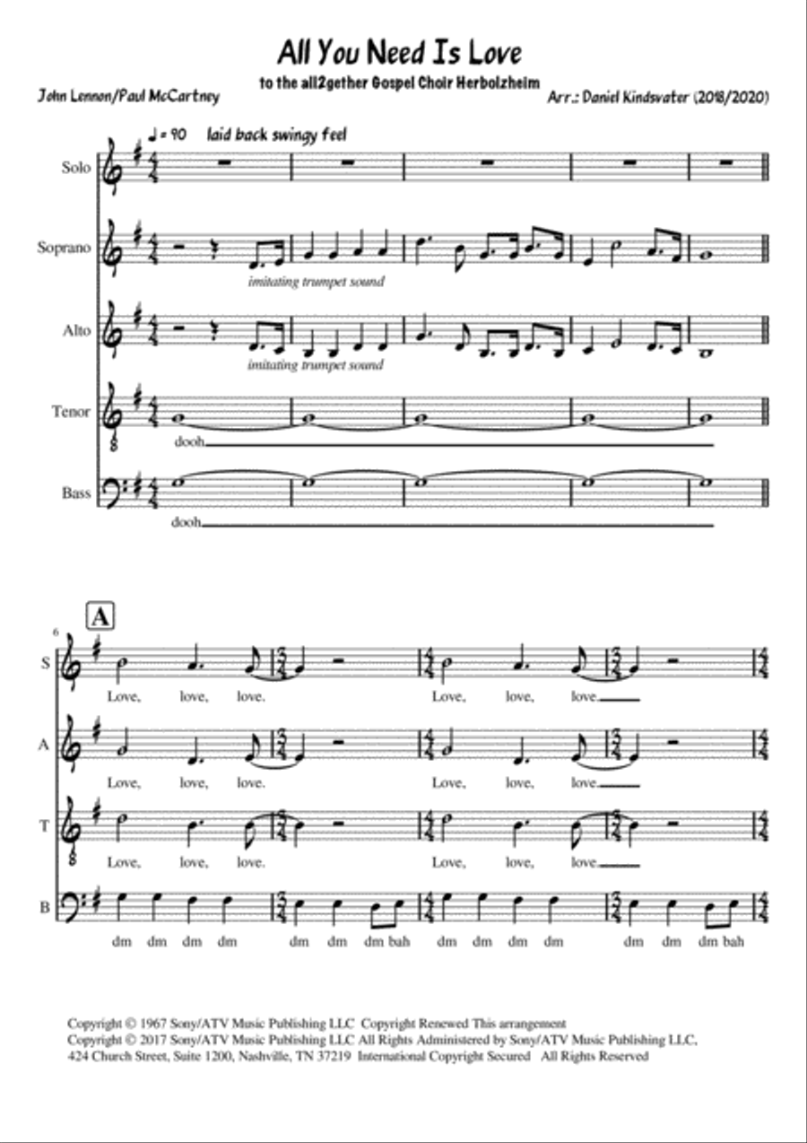 All You Need Is Love A Cappella scores gallery preview page 1