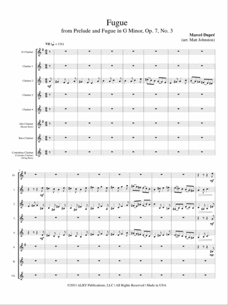Fugue from Prelude and Fugue in G minor for Clarinet Choir Clarinet Choir scores gallery preview page 2