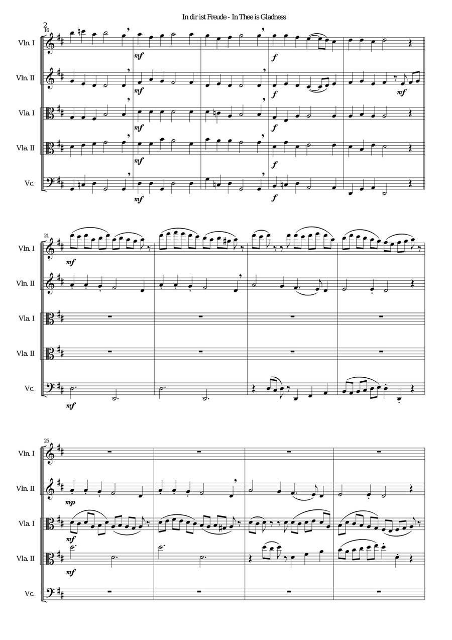 In dir ist Freude (In Thee is gladness) for string quintet (2 violins, 2 violas, 1 cello) String Trio scores gallery preview page 2
