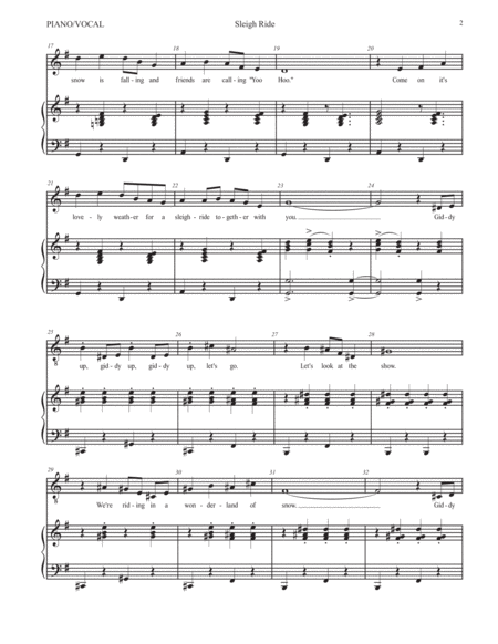 Sleigh Ride - MEDIUM VOCAL (Bari or Low Sop) with Piano image number null