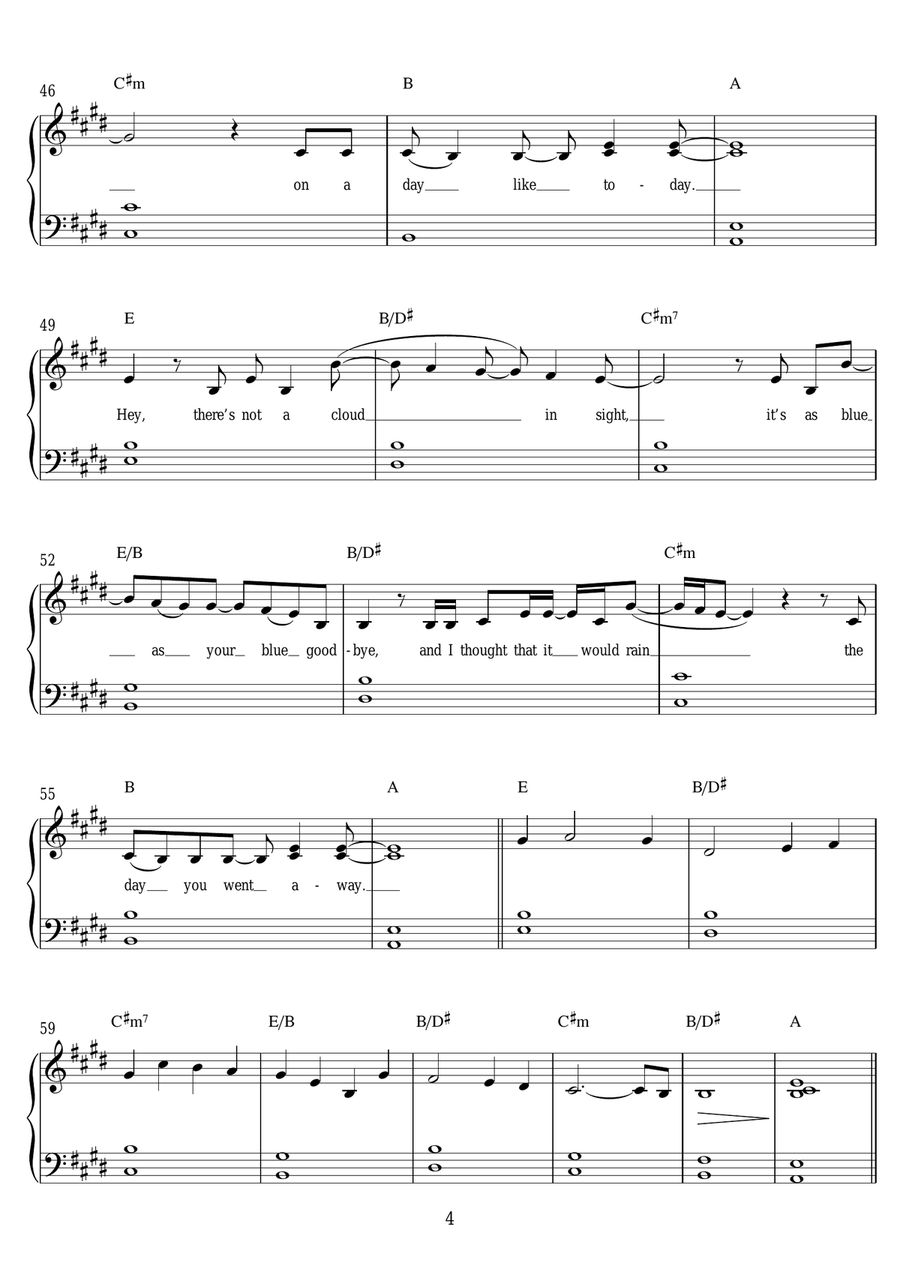 The Day You Went Away Easy Piano scores gallery preview page 4