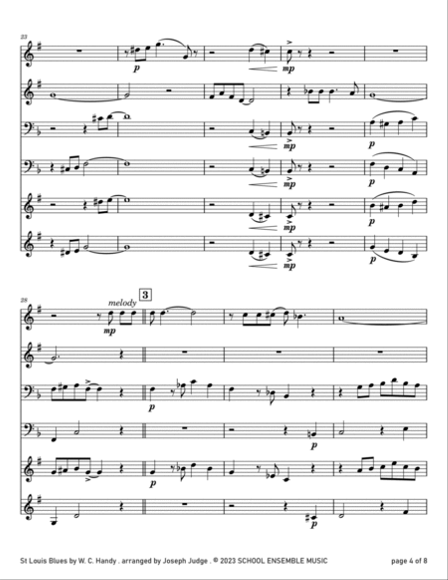 St Louis Blues by Handy for Brass Quartet in Schools Brass Quartet scores gallery preview page 4