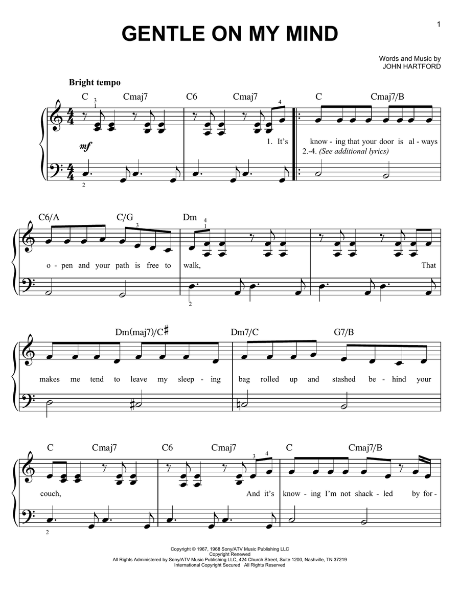Gentle On My Mind Gentle On My Mind Easy Piano scores gallery preview page 1