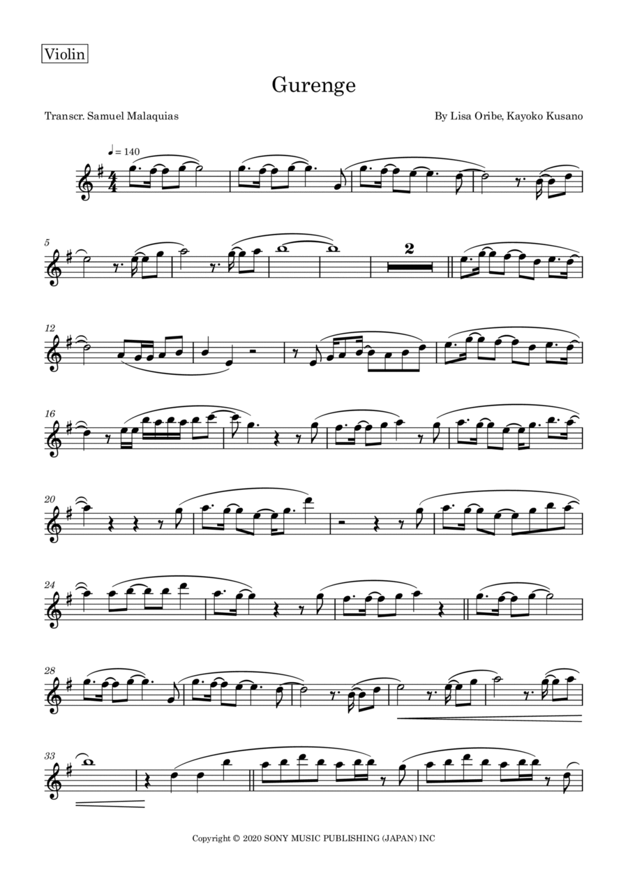 Gurenge Violin Solo scores gallery preview page 1